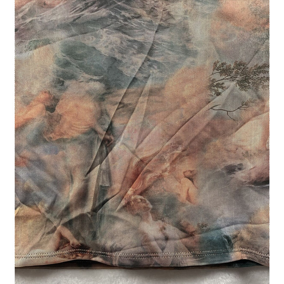 Pretty Little Thing Shape Nude Renaissance Print Mesh Square Neck Bodycon Size 6 - Picture 6 of 9